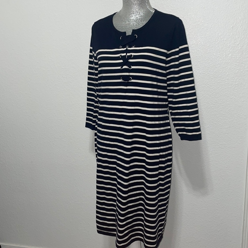 Navy Blue, White Striped Dress -‎ Talbots size 10